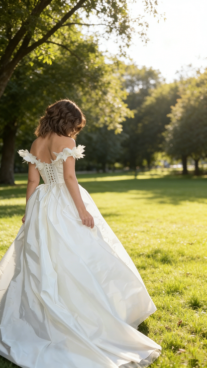Classy Off The Shoulder Ball Gown White Long Wedding Dress Formal Bridal Dress SP2078