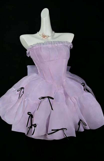 Fairy Strapless Tulle Bow A Line Short Birthday Outfits,White Short 6th Grade Homecoming Dress SP3525