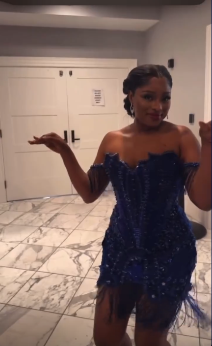 Luxurious Royal Blue Satin Beaded Tassel Short Homecoming Dress,Off The Shoulder Bodycon Mini Birthday Dress SP3024
