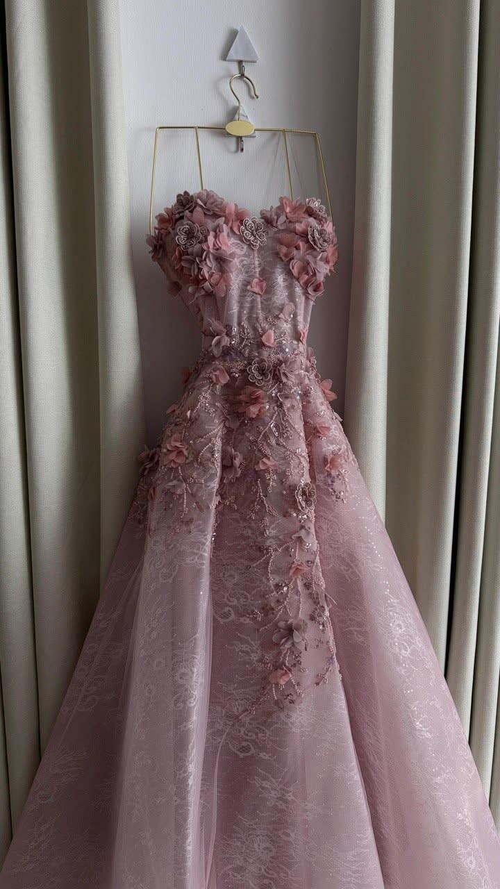 Pretty Sweetheart Neck Pink Lace Appliques Long Party Dress Birthday Prom Dress SP3946