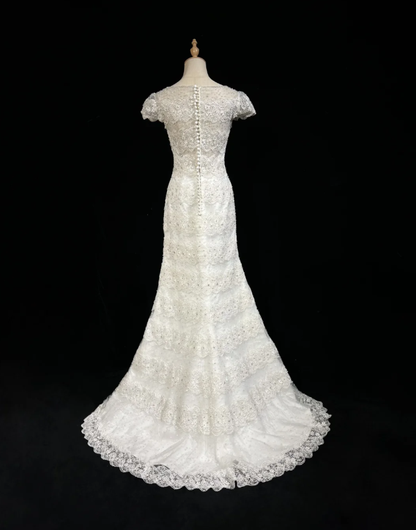 Classy White Lace Beaded Mermaid Long Birthday Prom Dress Formal Evening Dress SP1386