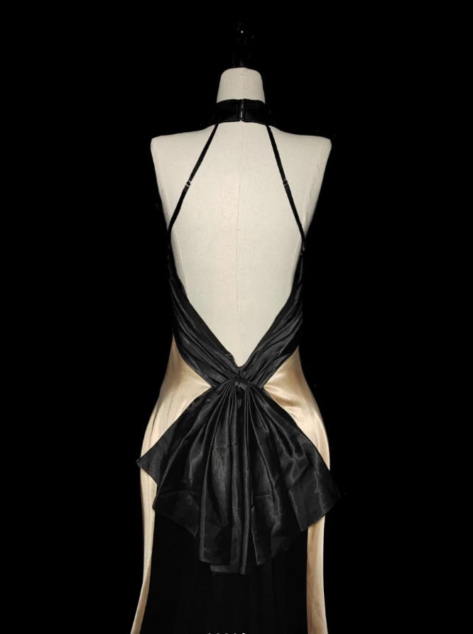 Vintage Champagne Halter Backless Long Wedding Guest Dress Mermaid Evening Dress SP476