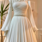 Muslim Wedding Dress Long Sleeves With Pearls Chiffon Appliques Long Pleated Bridal Gowns Y6727