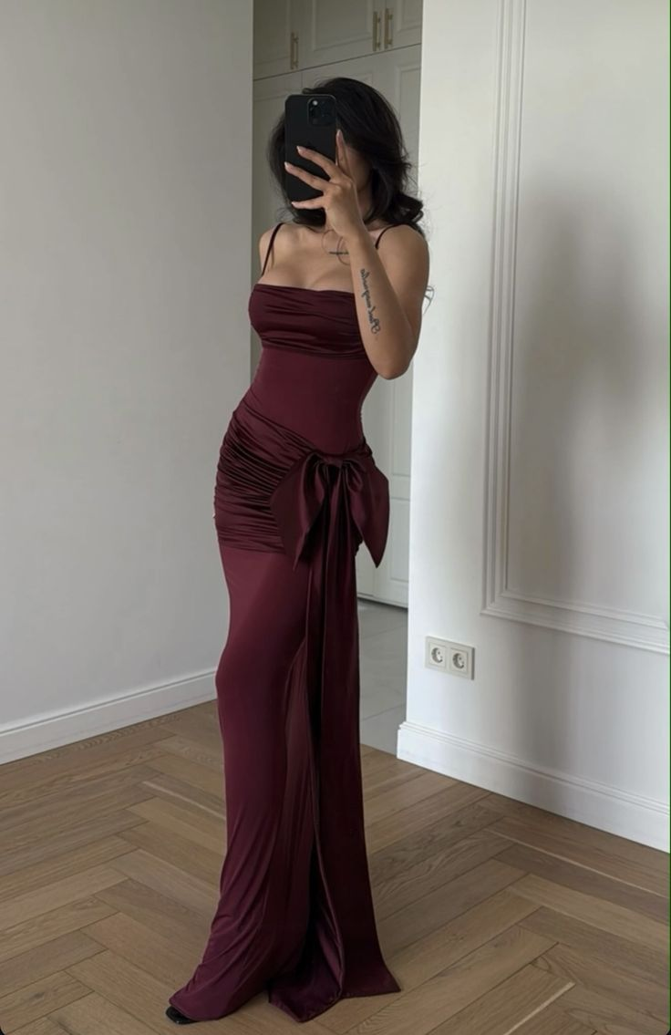 Classy Spaghetti Straps Satin Pleated Mermaid Long Wedding Guest Dress Party Dress SP892