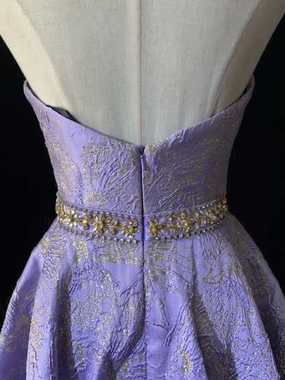 Charming Strapless Purple Satin Floral A Line Short Homecoming Dress Birthday Outfits SP2898