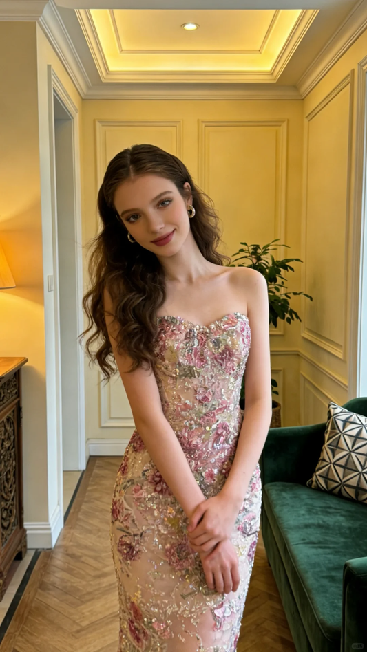 Gorgeous Sweetheart Neck Tulle Sequin Floral Mermaid Long Party Dress Prom Gown SP2059