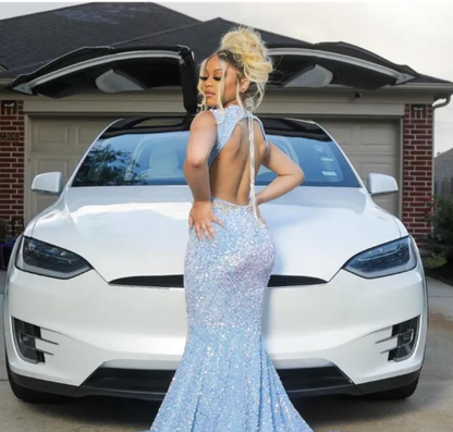 Blue Sparkly Evening Dress Long Mermaid Prom Dress Y1647