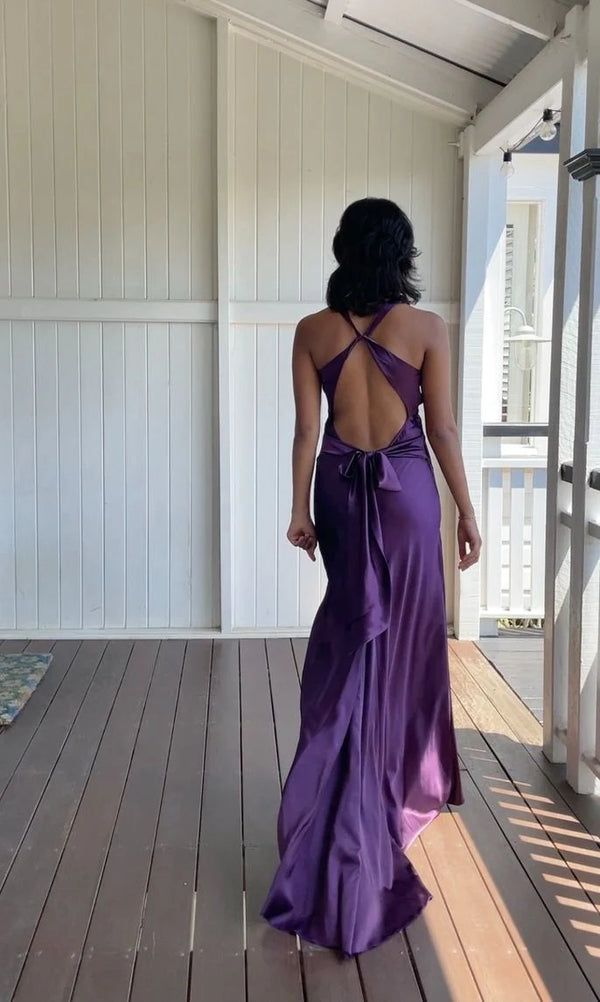 Sexy V Neck Satin Evening Dress Long Prom Dress  Y7781