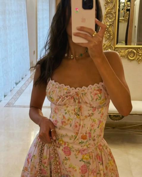 Charming Halter Pink Satin Print Floral A Line Long Party Dress Birthday Prom Dresses SP1159