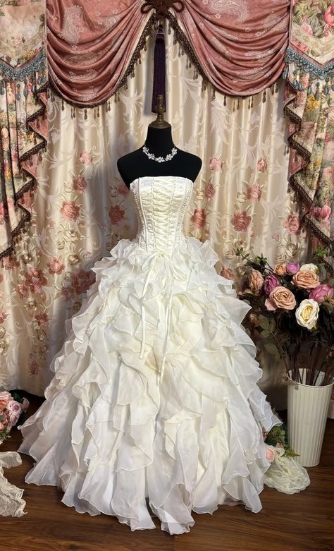 Pretty White Strapless Chiffon Ruffled Ball Gown Formal Quinceanera Dress SP524