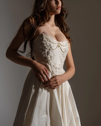 Classy Strapless Satin Beaded Evening Dress,A Line Slit Prom Dress Y8314