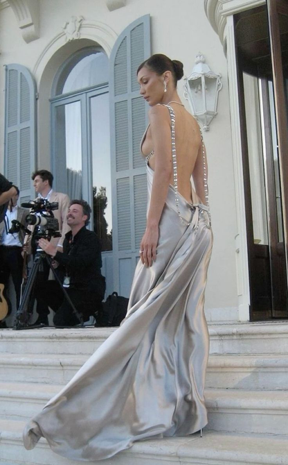 Sexy Deep V Satin Backless Evening Dress,Simple Prom Party Dress Y8717