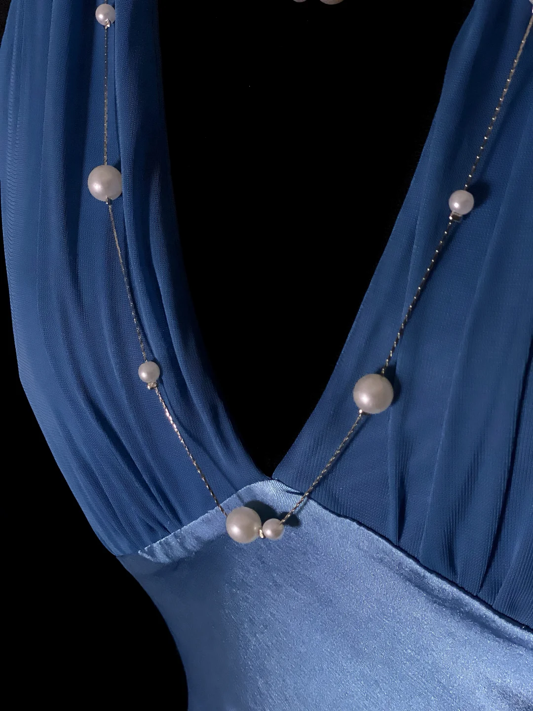 Classy Halter V Neck Satin Chiffon Mermaid Long Party Dress Blue Long Birthday Prom Dress SP4063