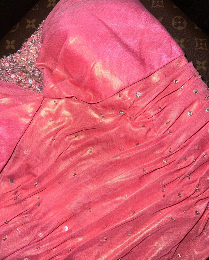 Charming Strapless Pink Satin Beaded Mermaid Long Prom Dress Evening Dress SP1067