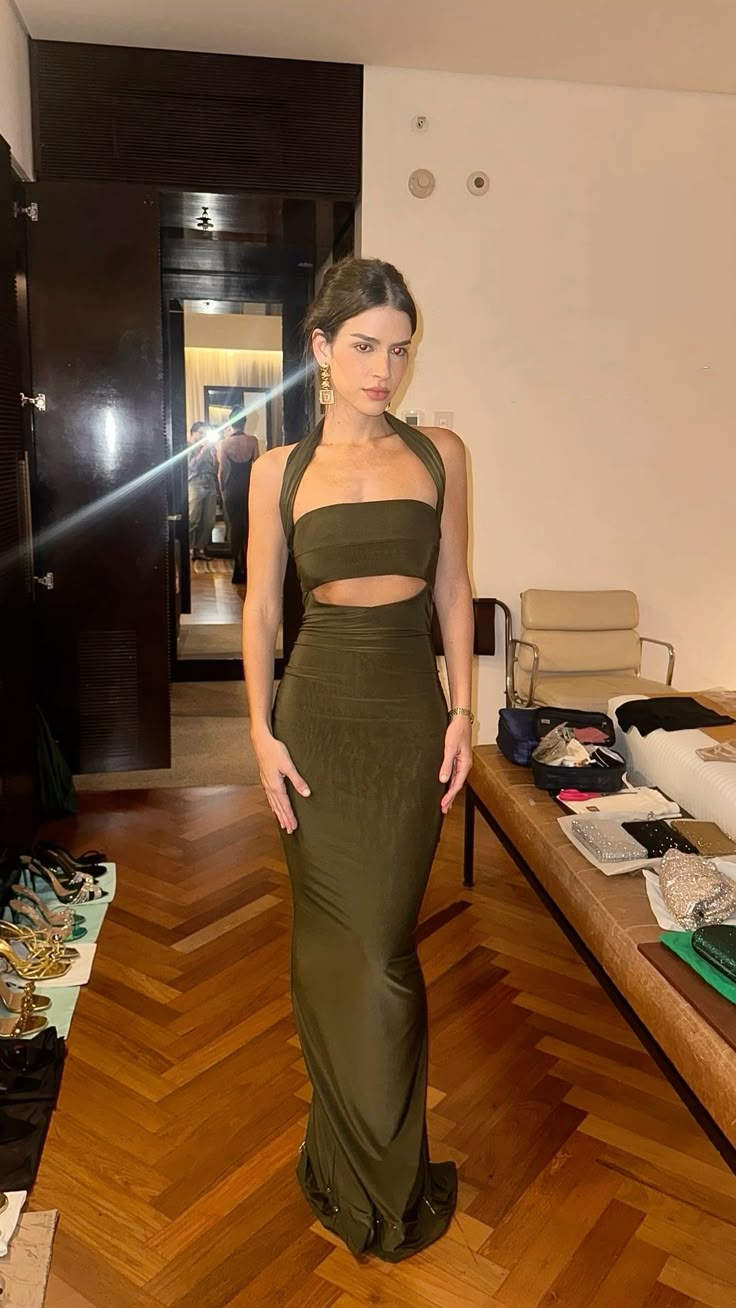 Sexy Halter Sage Green Satin Sheath Long Party Dress Prom Dress SP906