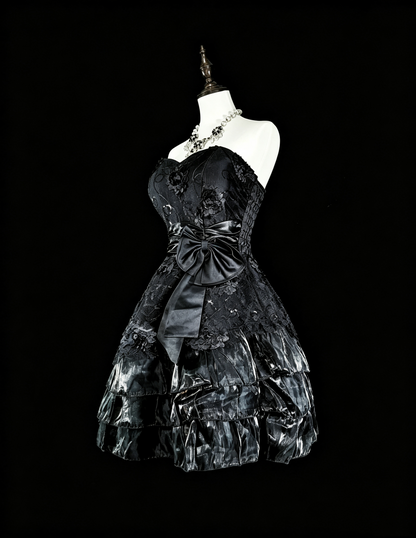 Sexy Black Strapless Satin Tulle Sequin Floral A Line Short Graduation Homecoming Dress Cocktail Dress SP3398