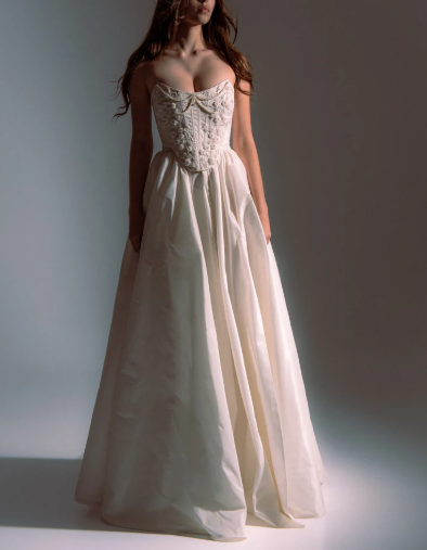 Classy Strapless Satin Beaded Evening Dress,A Line Slit Prom Dress Y8314