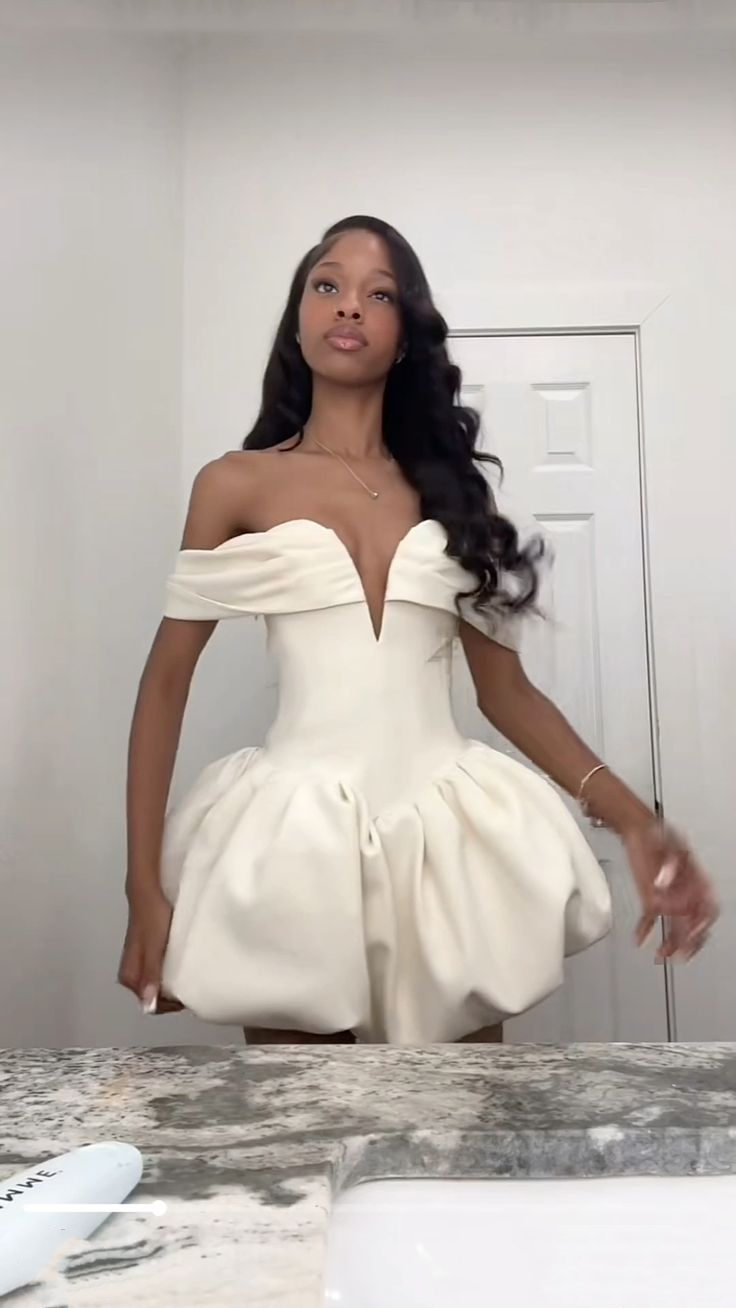Classy Off The Shoulder White Satin A Line Short 9th Grade Homecoming Dress Birthday Outfits SP2467