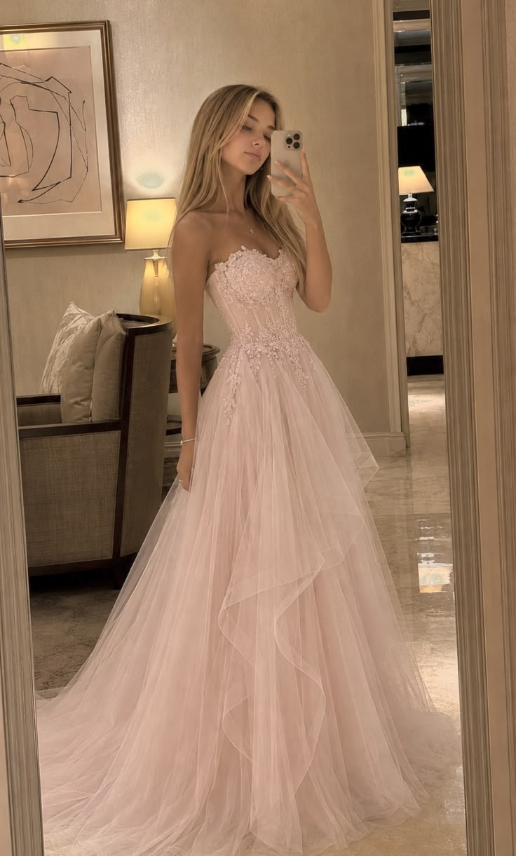 Elegant Sweetheart Neck Tulle Appliques Pink Long Party Dress Birthday Prom Dress SP2963