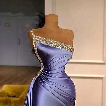 Purple formal dresses, beaded evening dresses, one shoulder evening dress, evening dresses short, elegant formal dresses Y1771