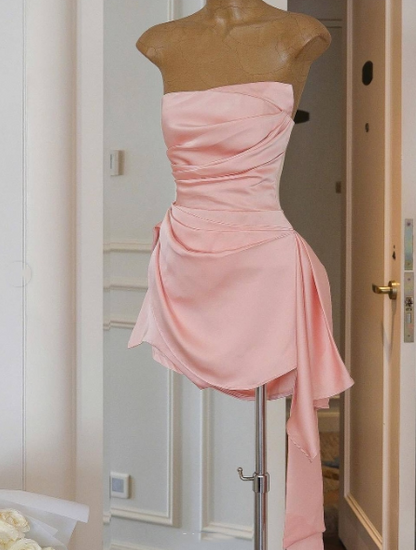 Classy Pink Strapless Satin Short 9th Grade Homecoming Dress,Sweet Mini 18th Birthday Outfits SP3290