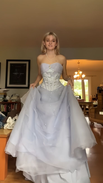 Sweet Strapless Lilac Tulle Sequin Ball Gown Formal Quinceanera Dress SP652