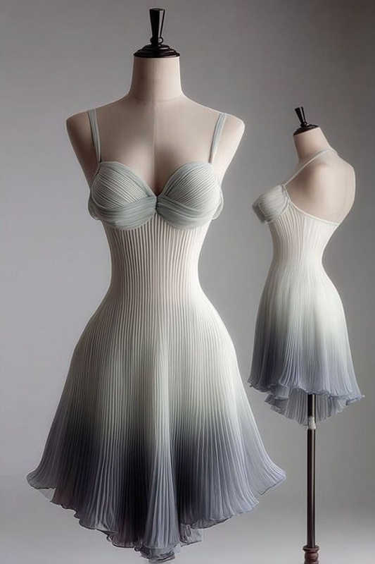 Classy Spaghetti Straps Chiffon Pleated Short Birthday Outfits Formal Homecoming Dress Y9596