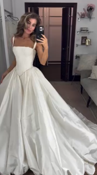 Pretty Spaghetti Straps Satin White Long Wedding Dress  SP822