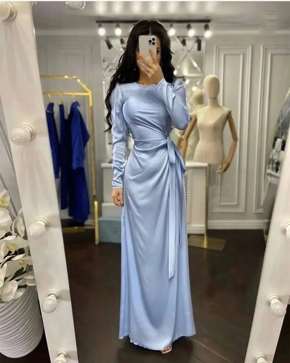 Sheath Evening Dress Elegant Wedding Guest Fall Floor Length Long Sleeve Dress Y5897