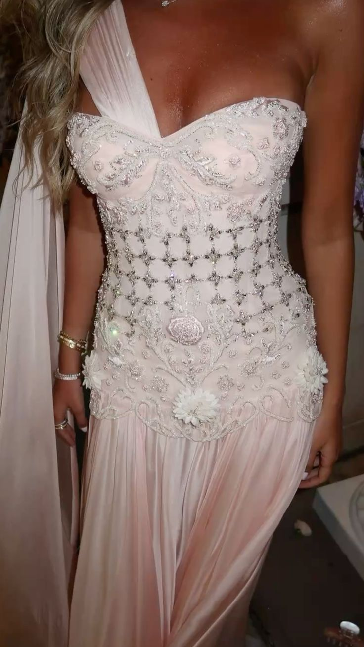 Glamorous One Shoulder Pink Chiffon Pleated Beaded Mermaid Party Dress Prom Dress SP446