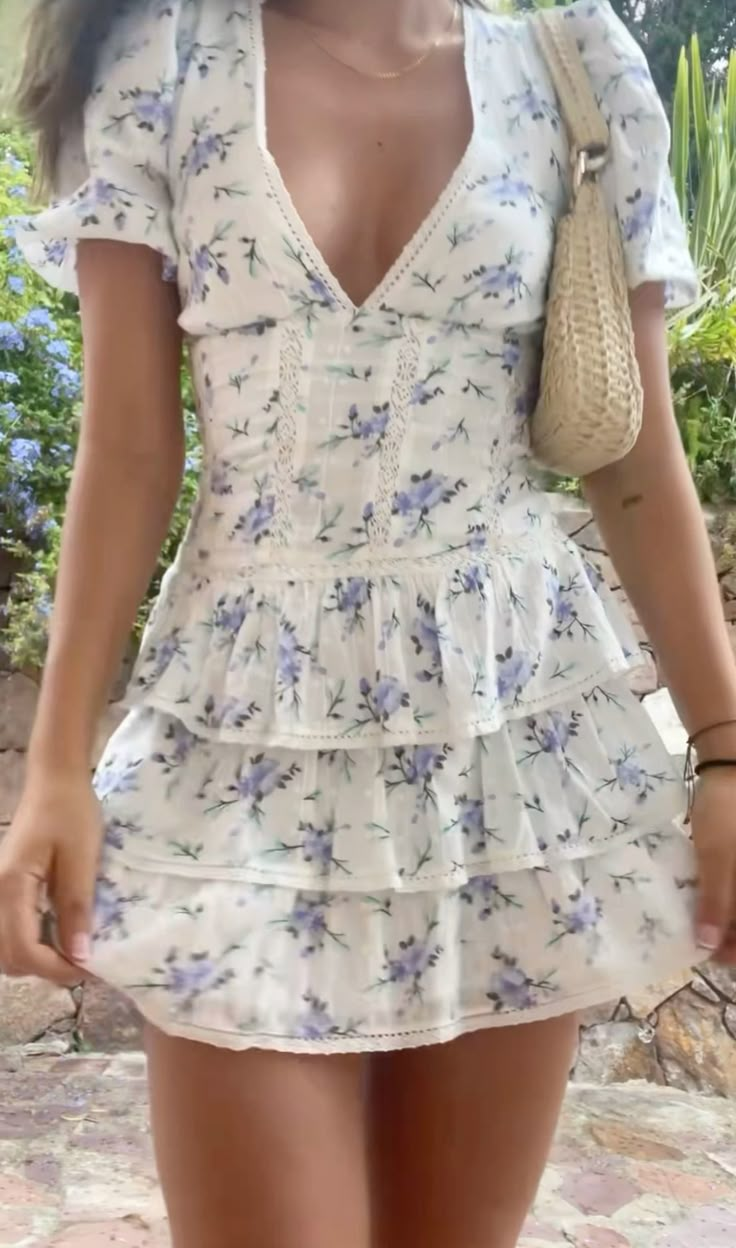 Deep V Neck Floral Dress,Cute A-line Homecoming Dress Y2317