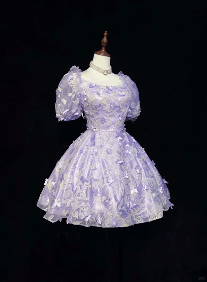 Charming Lavender Tulle Sequin Butterflies A Line Short Graduation Homecoming Dress,Short 16th Birthday Outfits SP2920