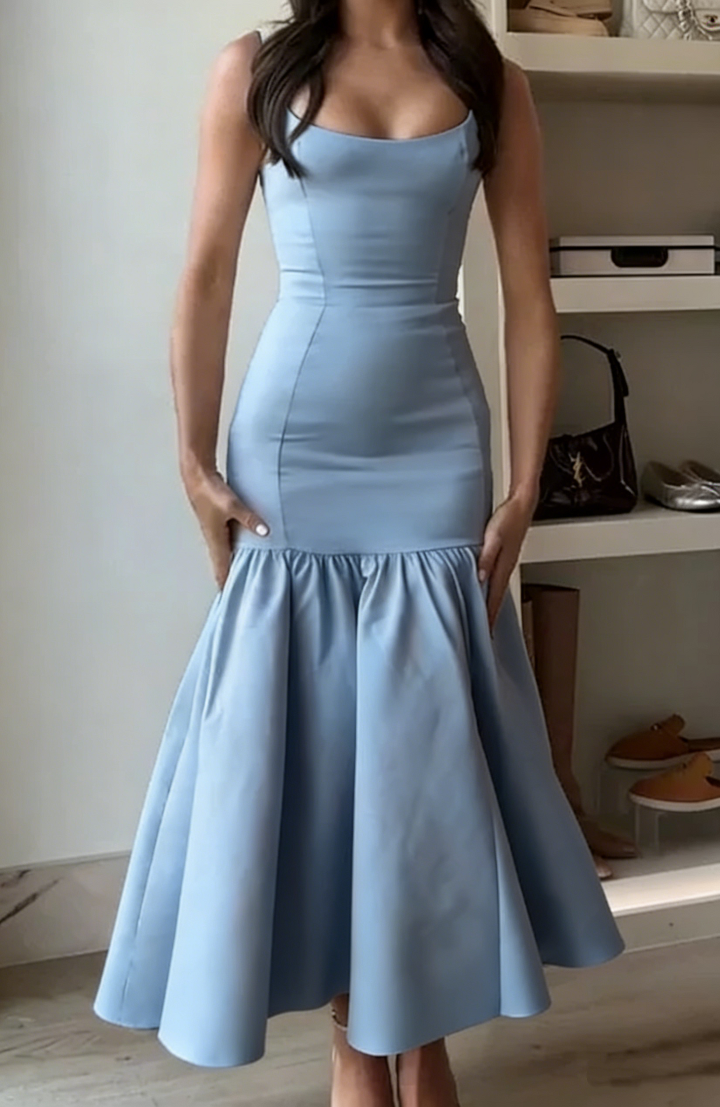 Pretty Ivory Mermaid Party Dress Long Satin Prom Evening Dress Y8014