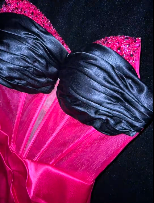 Stylish Hot Pink Satin Beaded Slit Mermaid Evening Dress Formal Wedding Guest Dress SP727