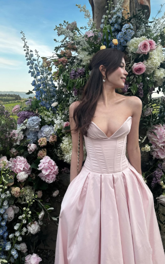 Pink Strapless A Line Long Prom Dress Elegant Evening Dress Brithday Outfits Y7531