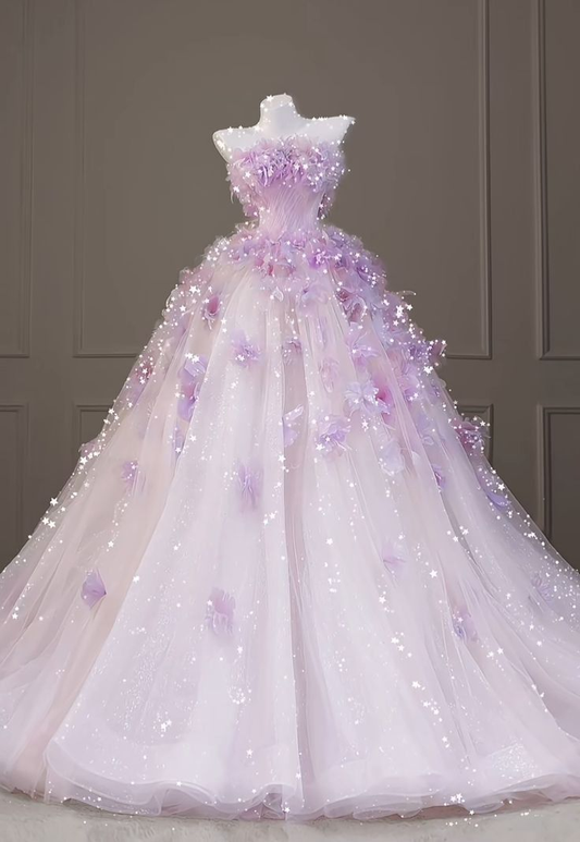 Gorgeous Lilac Tulle Sequin Appliques Long Formal Wedding Dress Y9669