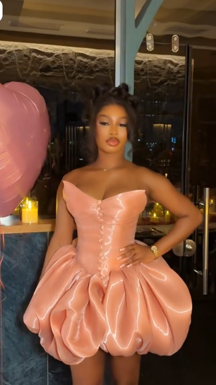 Classy Strapless Peachy Pink A Line Short Homecoming Dress Birthday Dress SP2469
