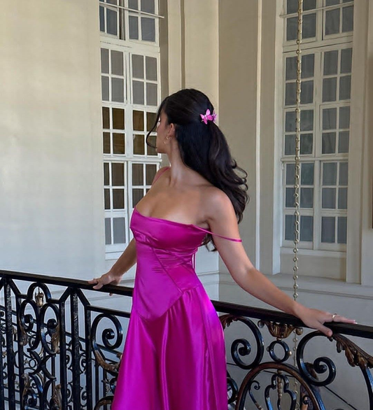 Corset A Line Hot Pink Maxi Dress,Long Prom Dress Y4588