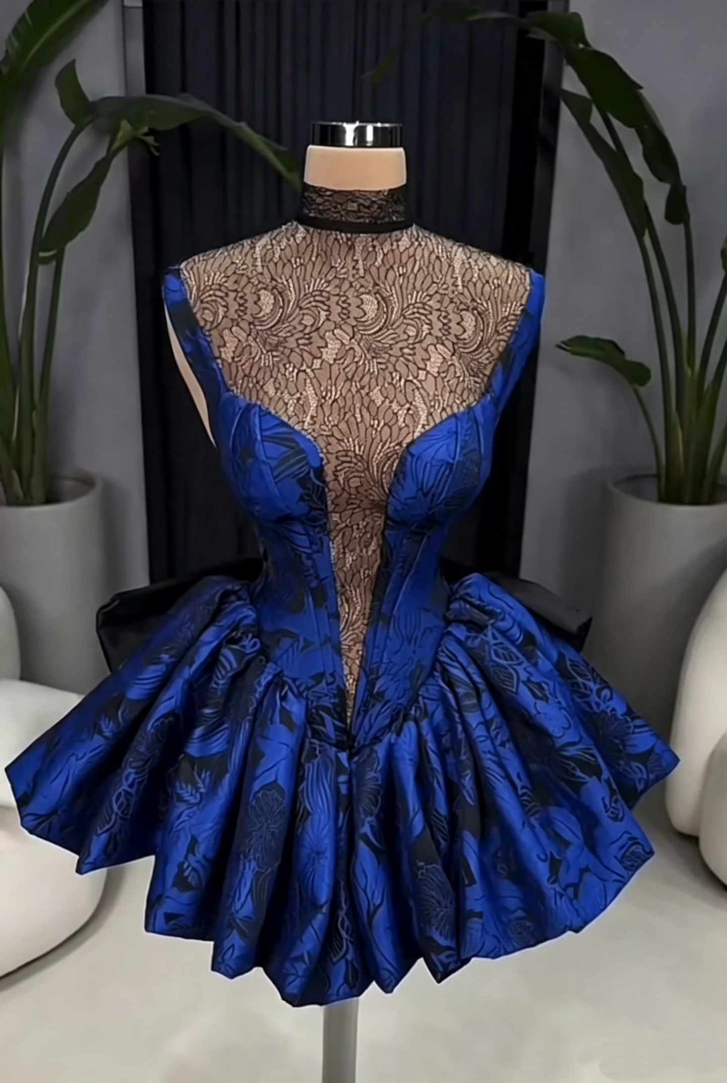 Vintage Blue Lace Satin Print Floral A Line Short 6th Grade Homecoming Dress,Mini Prom Dress SP3267