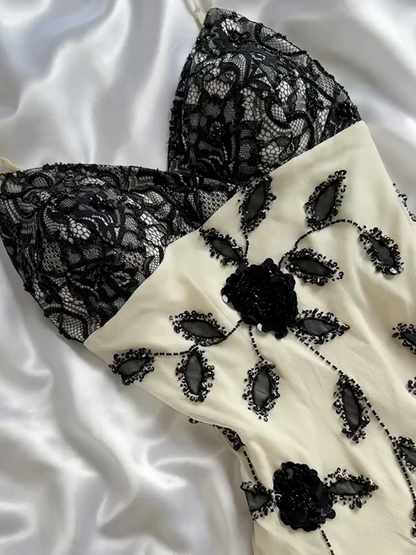 Pretty Ivory Chiffon Lace Beaded Prom Dress,Mermaid Long Evening Dress Y8305