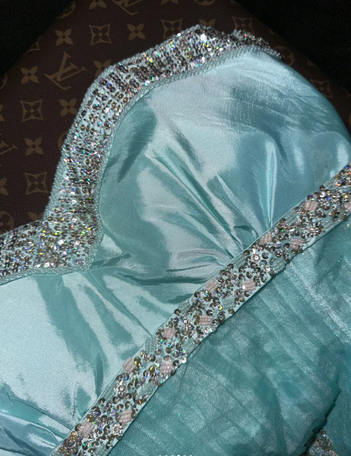 Elegant Strapless Green Satin Tulle Beaded Mermaid Long Party Dress Birthday Outfits SP954