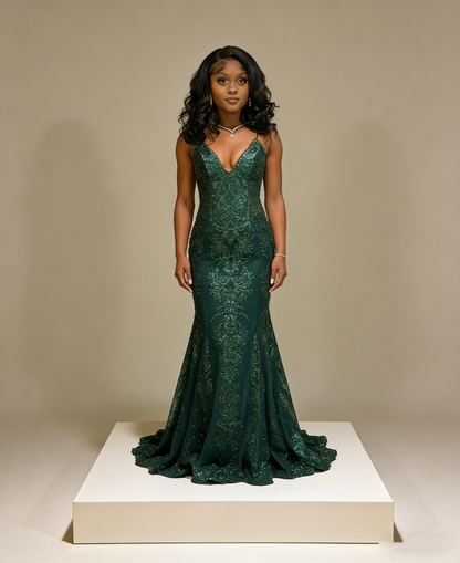 Classy Green Mermaid Evening Dress,Shiny Green Evening Gown Y4721
