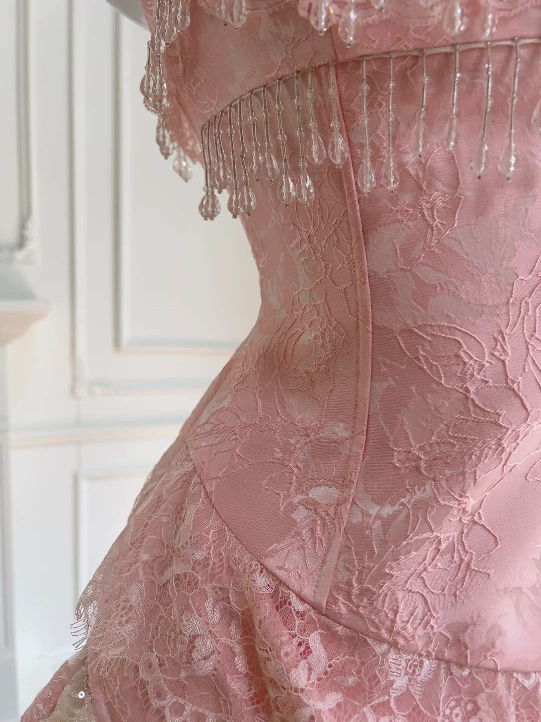 Pretty Pink Satin Lace Birthday Party Dress Prom Dress  Y8971