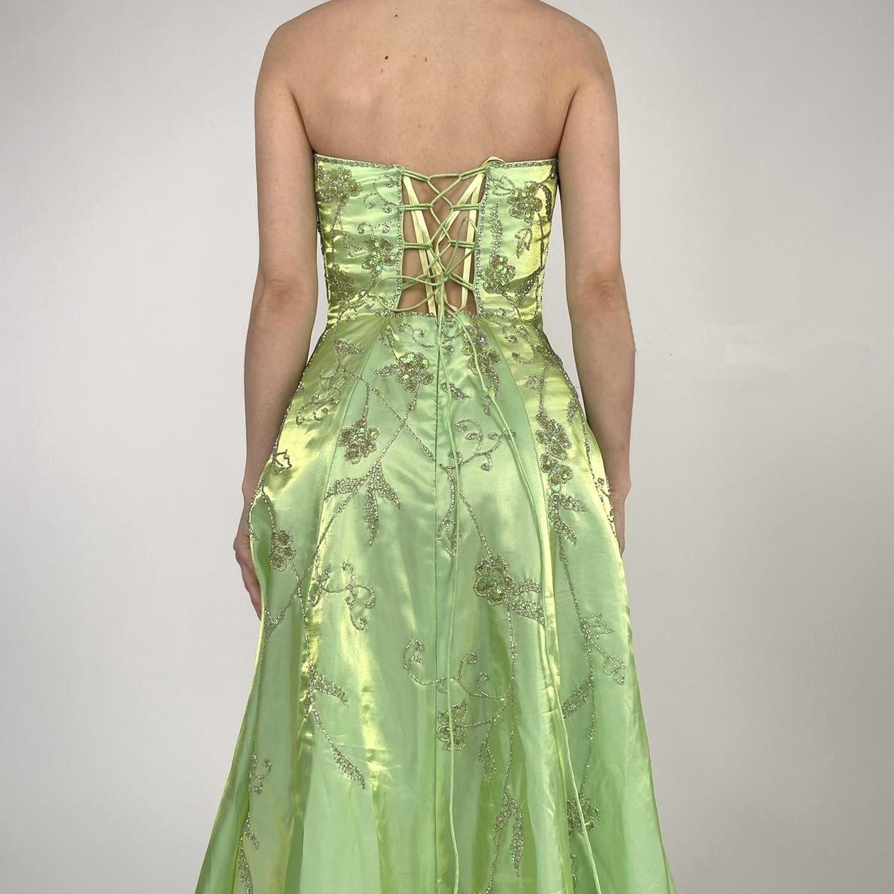 Strapless Green Satin Beaded A Line Prom Dress Evening Dress Y8412