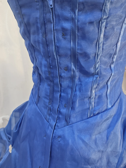 Elegant Royal Blue Ball Gown Strapless Satin Tulle Pleated Sequin Beaded Long Party Dress Birthday Dress SP2263
