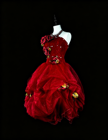 Glamorous Red Strapless Lace Tulle Sequin A Line Short Homecoming Dress Birthday Outfits With 3D Florals SP3396