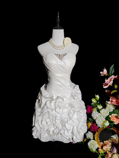 Sexy Strapless White Satin Pleated Short Homecoming Dress Birthday Dress SP2716