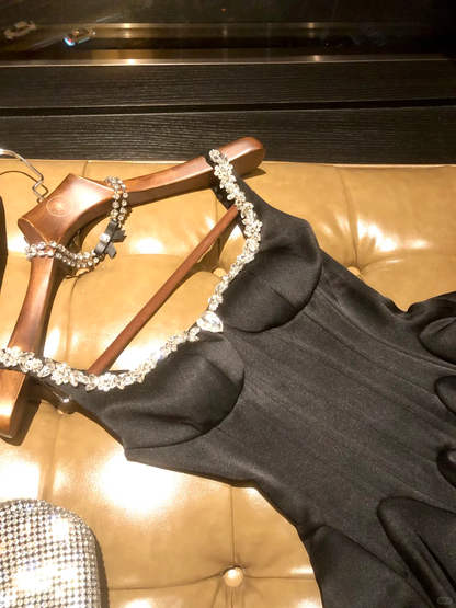 Fashion Black Satin Beaded A Line Short Birthday Outfits Formal Graduation Homecoming Dress Y9407