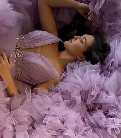 Purple A-line V Neck Tulle Ball Gown,Purple Princess Dress,Fairy Dress Y6590