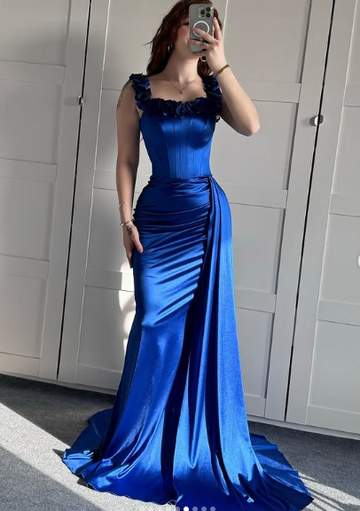 Blue Off The Shoulder Mermaid Evening Dress Formal Prom Dress Y7842